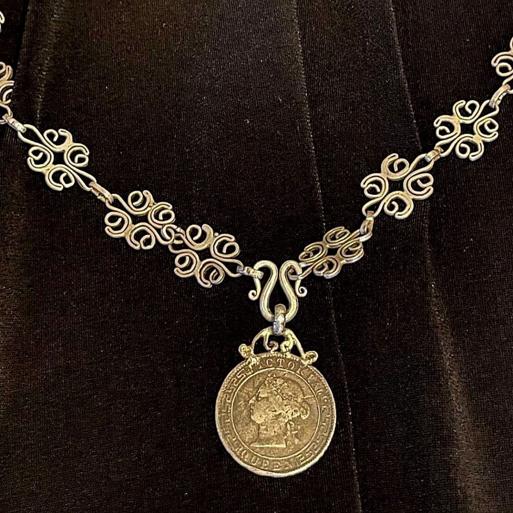 Antique Victorian 1895 Ceylon 50 cent Coin Pendant Necklace - 127 Years Old